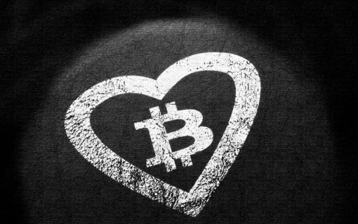 Bitcoin Heart On A Black Background