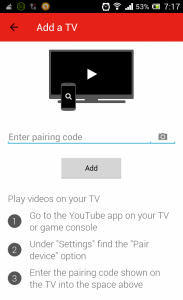 YouTube Remote Pairing Code