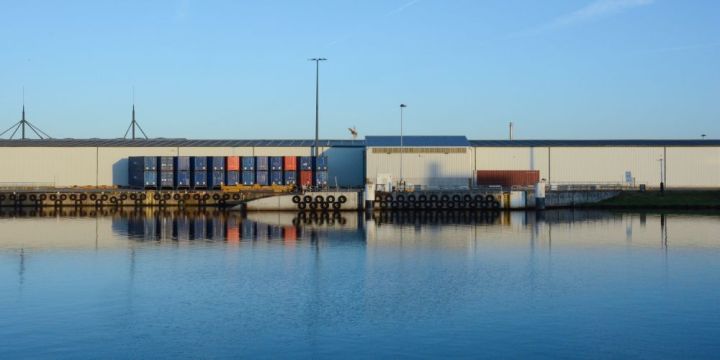 Trave River And Industrial Area In Lübeck