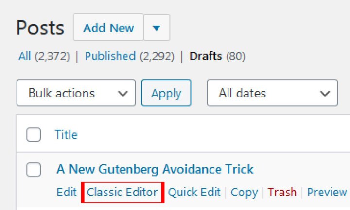 Another Classic Editor Workaround